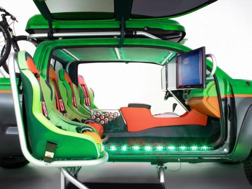 Interior view of Gamer Tacoma with seats mounted outboard Gamer Tacoma seats outboard